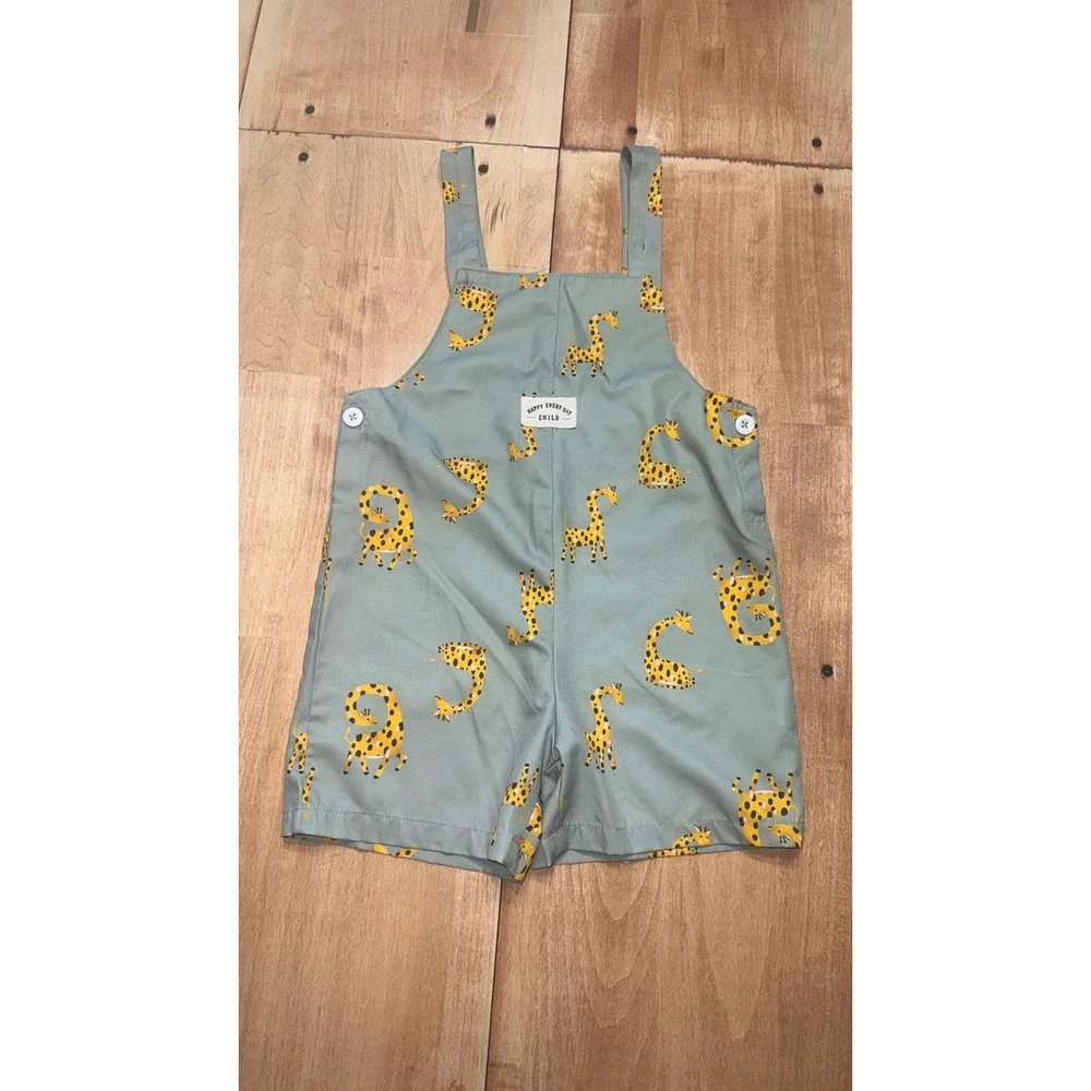 Kids‎ Giraffe Print Overalls Shorts Light Blue Size 5Y
